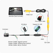AHD1080P Car Flush Mount Front Rear View Camera | Full HD 170° Fisheye Lens | Night Vision | Universal GreenYi – aansluitingen en maatvoering