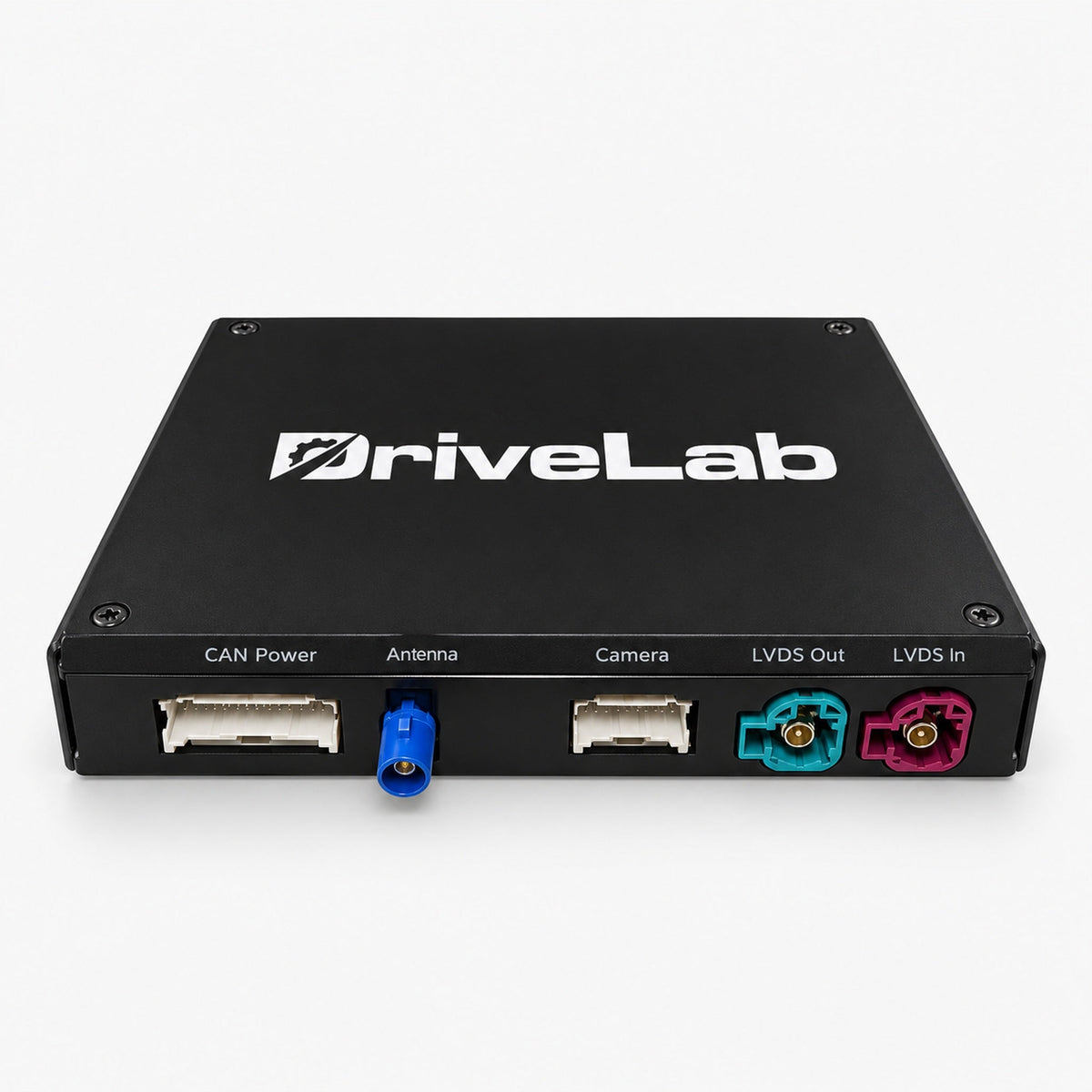CarPlay & Android Auto module voor MINI NBT met DriveLab-logo en zichtbare aansluitingen